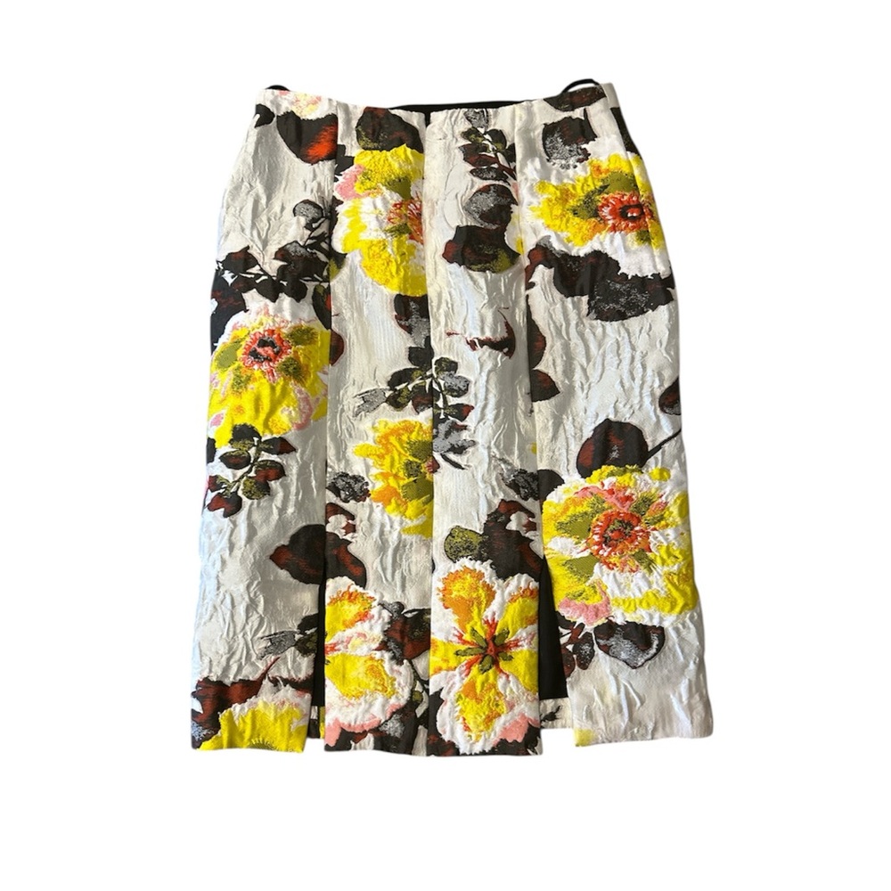 Oscar de la Renta Yellow Pleated Midi Skirt